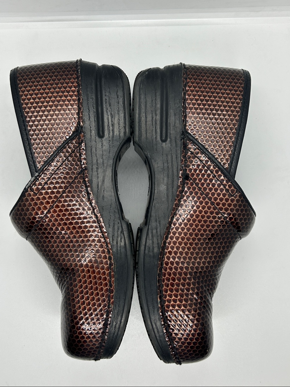 Dansko Brown Metallic Hex-Pattern Clogs - Picture 6 of 16
